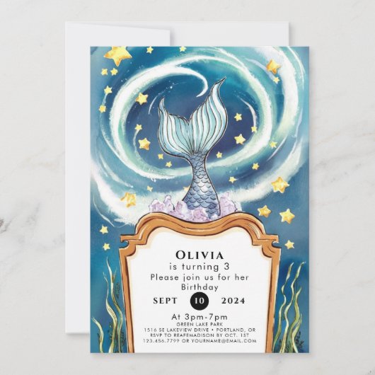 キッズザシーマーメイド誕生日 招待状 (正面)