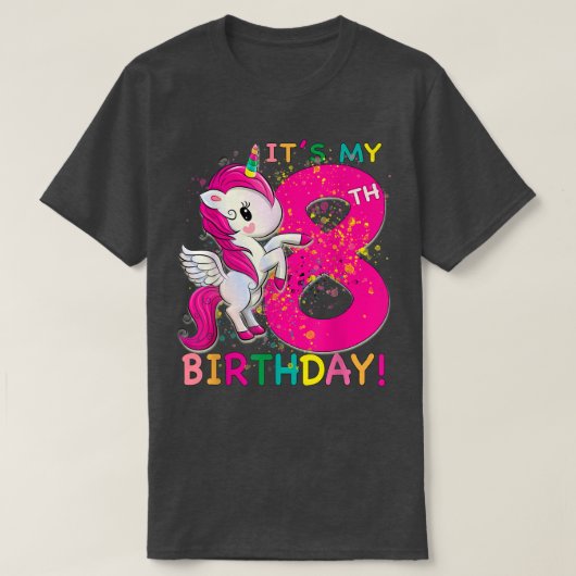 キッズザマイマイ8誕生日ユニコーン8歳の誕生日 Tシャツ (デザイン正面)