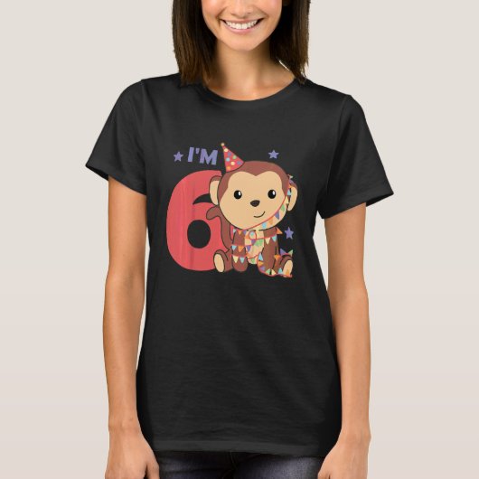 キッズシックス誕生日モンキー子供へア誕生日モン Tシャツ (正面)