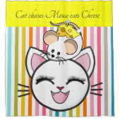 キッズシャワーカーテンストライプキャットマウスチーズ シャワーカーテン (正面)