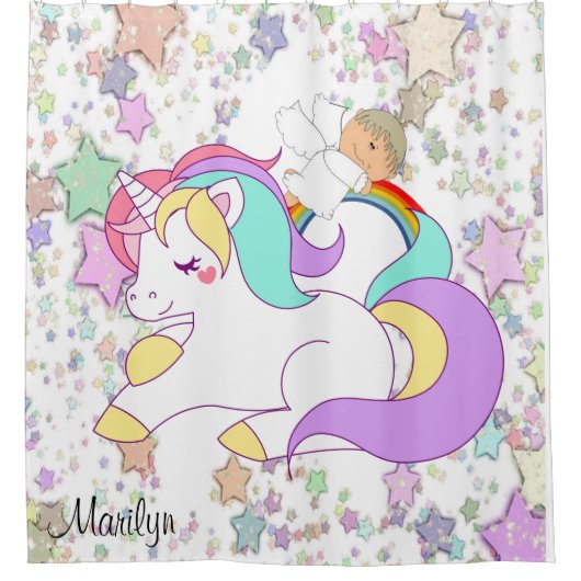 キッズシャワーカーテンユニコーンスターエンジェル シャワーカーテン (正面)