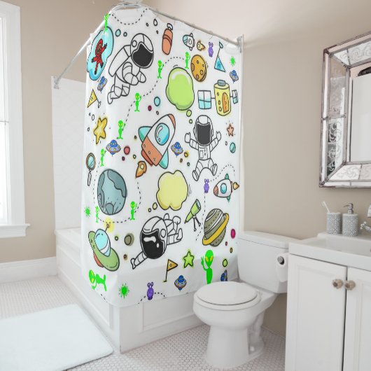 キッズシャワーカーテン宇宙飛行士エイリアン宇宙 シャワーカーテン (インサイチュ)