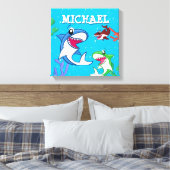 キッズシャークカートゥーン水中ブルーシーライフ海 キャンバスプリント (インサイチュ (寝室))