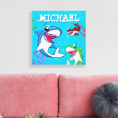 キッズシャークカートゥーン水中ブルーシーライフ海 キャンバスプリント (インサイチュ (リビング))