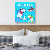 キッズシャークカートゥーン水中ブルーシーライフ海 キャンバスプリント (インサイチュ (寝室))