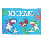 キッズシャークカートゥーン水中ブルーシーライフ海 枕カバー (裏面)