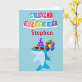 キッズシャークパーソナライズされた誕生日 カード (黄色い花)