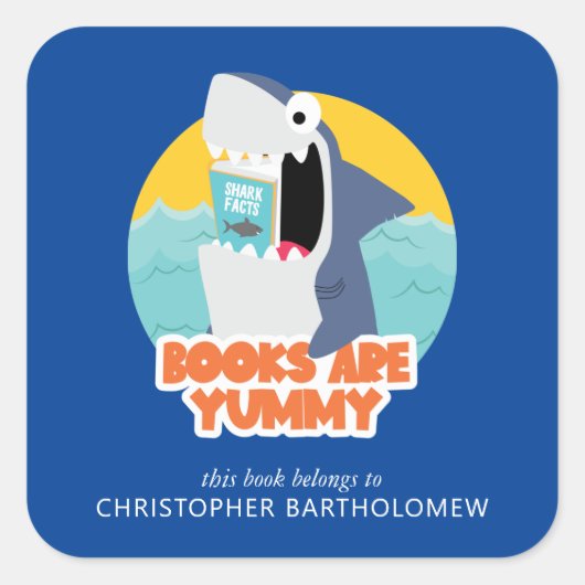 キッズシャーク蔵書票 スクエアシール (正面)