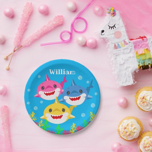 キッズシャーク&ファミリーパーソナライズされた誕生日 ペーパープレート (パーティー)