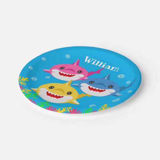 キッズシャーク&ファミリーパーソナライズされた誕生日 ペーパープレート (アングル)