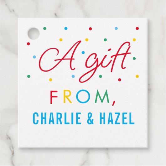 キッズシンプルレインボーパーソナライズされたギフトラベル フェイバータグ (正面)