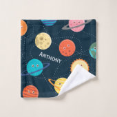 キッズシ太陽のステム惑星パターンブルーバスルームBa バスタオルセット (ウォッシュタオル)