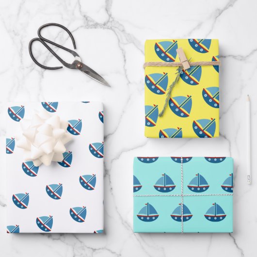 キッズシ航海のアボートスケッチ誕生日パーティー ラッピングペーパーシート (正面)