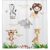 キッズジャングルアニマルおもしろい名前をカスタムするホワイト シャワーカーテン (正面)