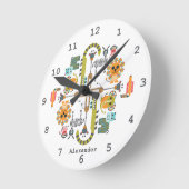 キッズジャングルサファリモダンアニマルウォールクロック ラウンド壁時計 (傾斜)