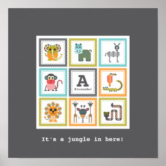 キッズジャングルサファリモダンアニマルポスター ポスター