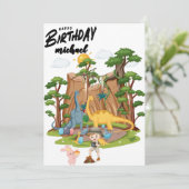 キッズジュラシックディノ恐竜パーソナライズされた誕生日 カード (スタンド正面)