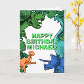キッズジュラシックDinoカスタマイズ可能な恐竜誕生日 カード (黄色い花)