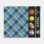 キッズスすごいポーツタータンチェックパーソナライズされたフリースブラン フリースブランケット (正面(横))