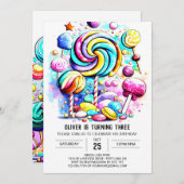 キッズスウィートチョコレート誕生日 招待状 (正面/裏面)