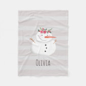 キッズスガーリークリスマスフラワー雪だるまと名前 フリースブランケット (正面)