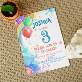 キッズスケッチバルーンとレインボーバースデーパーティー 招待状