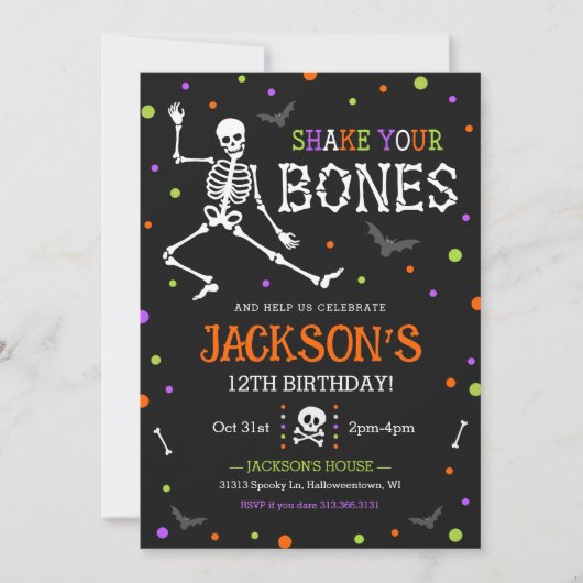 キッズスケルトンハロウィーン誕生日招待状 招待状 (正面)