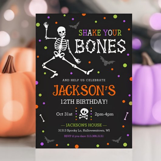 キッズスケルトンハロウィーン誕生日招待状 招待状