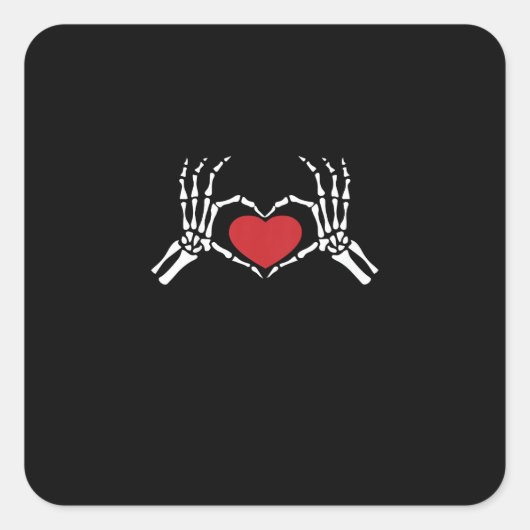 キッズスケルトンハンドハートバレンティンズクールデイクラス スクエアシール (正面)