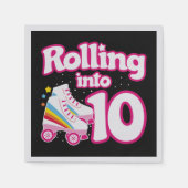 キッズスケートパーティー- 10誕生日 – ローラースケートで滑る スタンダードカクテルナプキン (正面)