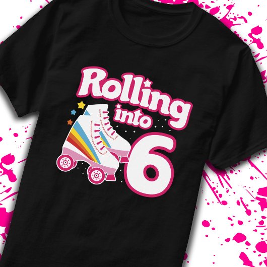 キッズスケートパーティー- 6誕生日 – ローラースケートで滑る Tシャツ