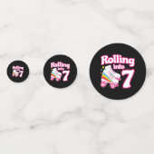 キッズスケートパーティー- 7誕生日 – ローラースケートで滑る コンフェッティ (正面)