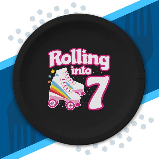 キッズスケートパーティー- 7誕生日 – ローラースケートで滑る ペーパープレート