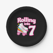 キッズスケートパーティー- 7誕生日 – ローラースケートで滑る ペーパープレート (正面)