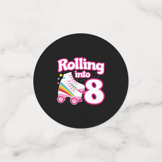 キッズスケートパーティー- 8誕生日 – ローラースケートで滑る コンフェッティ (スモール正面)