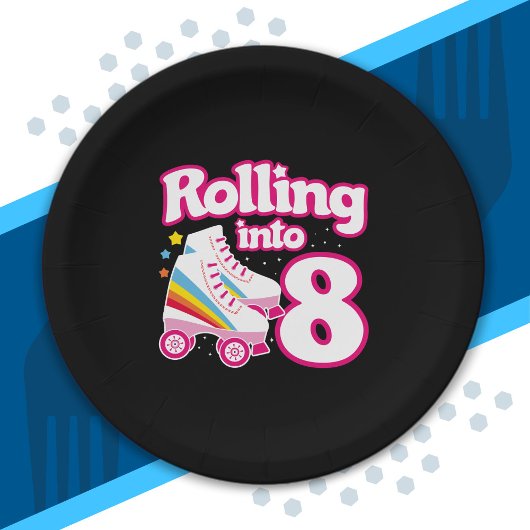 キッズスケートパーティー- 8誕生日 – ローラースケートで滑る ペーパープレート