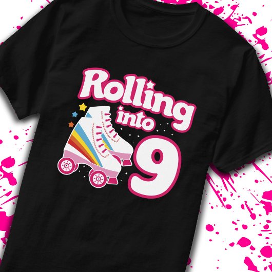 キッズスケートパーティー- 9th誕生日 – ローラースケートで滑る tシャツ
