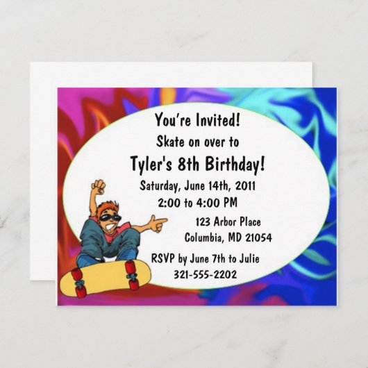 キッズスケートボード誕生日パーティーの招待 招待状 (正面/裏面)
