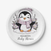 キッズスノーペンギン赤ちゃんシャワー ペーパープレート (正面)