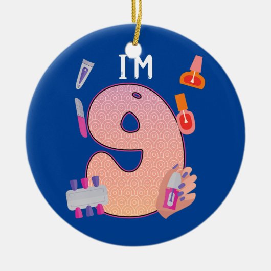 キッズスパメイクアップ9誕生日小さな女の子 セラミックオーナメント (正面)