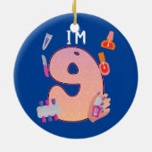 キッズスパメイクアップ9誕生日小さな女の子 セラミックオーナメント (裏面)