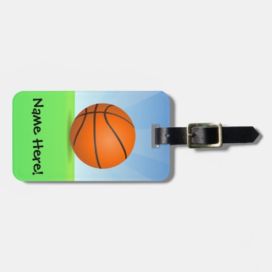 キッズスパーソナライズされたポーツバスケットボール晴れの日 ラゲッジタグ (正面横)