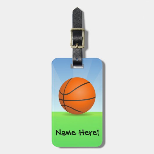 キッズスパーソナライズされたポーツバスケットボール晴れの日 ラゲッジタグ (正面縦)