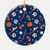 キッズスパーソナライズされたポーツパターン写真クリスマス セラミックオーナメント (裏面)