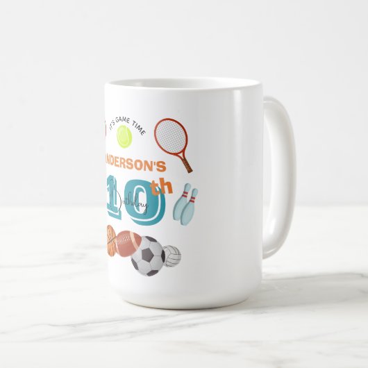 キッズスパーソナライズされたポーツ誕生日名前をカスタムする コーヒーマグカップ (正面右)