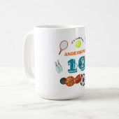 キッズスパーソナライズされたポーツ誕生日名前をカスタムする コーヒーマグカップ (正面左)