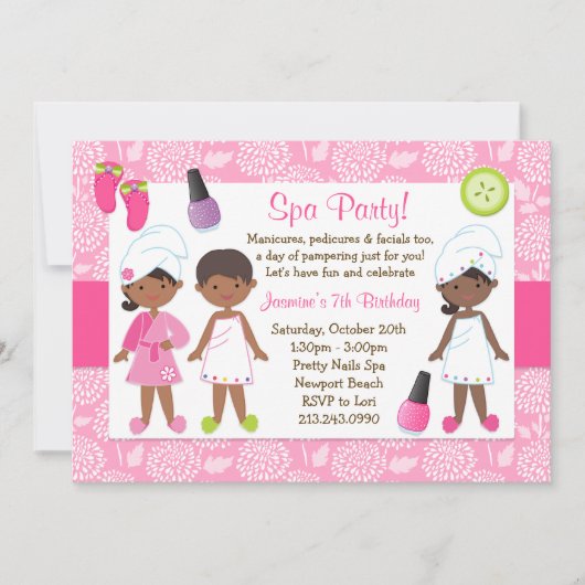キッズスパ誕生パーティーアフリカ系アメリカ人 招待状 (正面)
