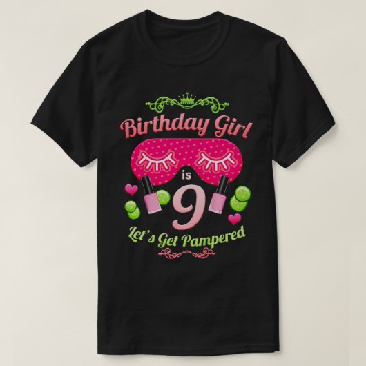 キッズスパ誕生日パーティガールズ年齢9 Tシャツ (デザイン正面)