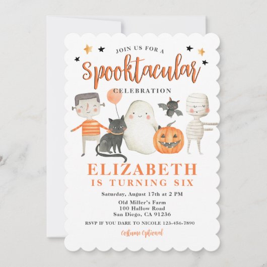 キッズスプクトカキュラーハロウィーン誕生日パーティー 招待状 (正面)