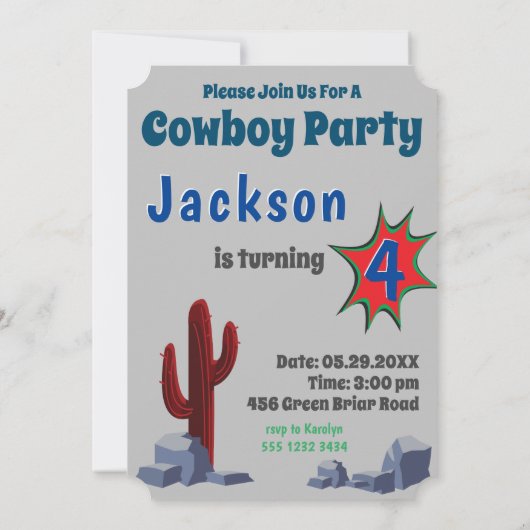 キッズスペシャルシェリフカウボーイ写真テンプレート 招待状 (裏面)